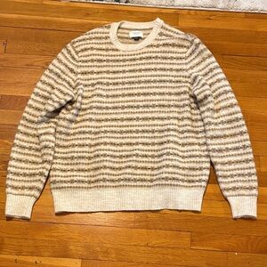 American Eagle Men's Striped Crewneck Sweater in Cream and Tan